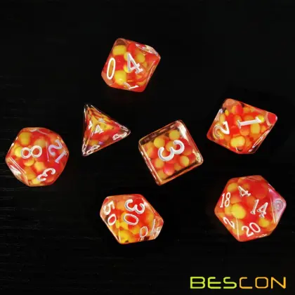 Bescon Firey Pearl Polyhedral Dice Set, Fire Pearl Poly RPG Dice set of 7