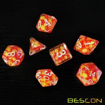 Bescon Firey Pearl Juego de dados poliédricos, Juego de 7 dados Fire Pearl Poly RPG