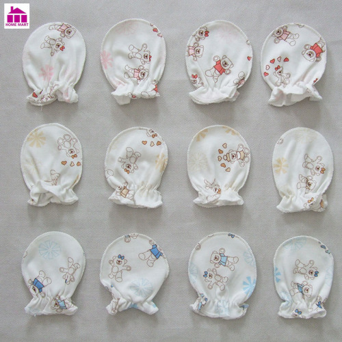 Promotional cute good quality soft 100% cotton new born baby mittens