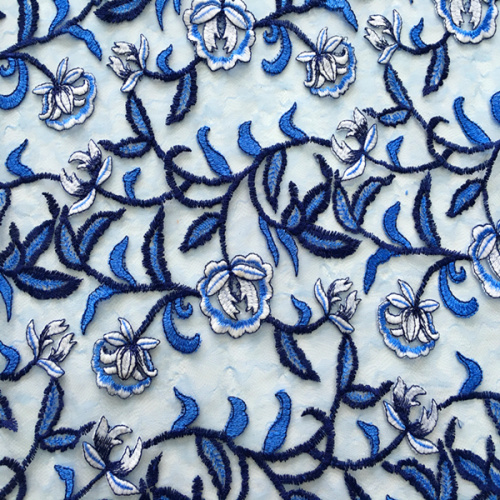 Multicolor Polyester Yarn Embroidery On Nylon Mesh Fabric