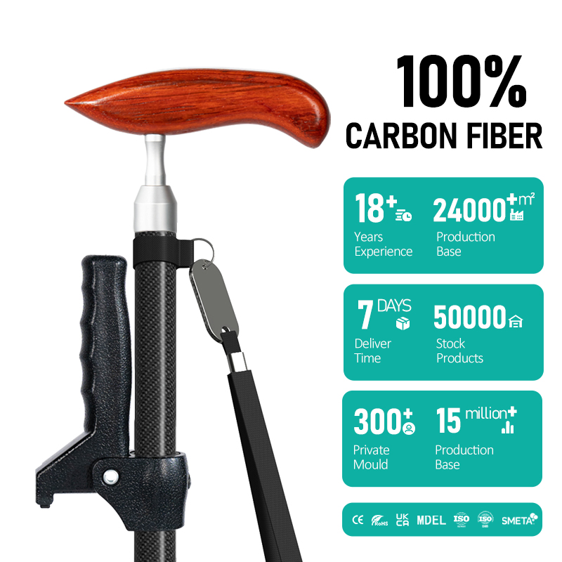 Best Luxury Carbon Fiber Walking Stick for Elderly Easily Adjustable Enhanced Stability Wooden Handle 200LB Load-Bearing Cane2