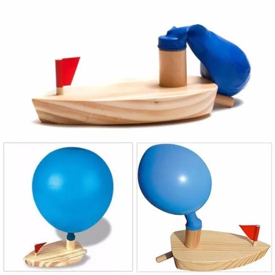 Children Wooden Balloon Powered Boat Science Experiment Educational Toy Baby Swimming Bath Toy Balloon Boat Playing Water Toys