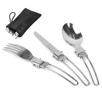 Portable Stainless Steel Folding Utensil Set with Storage Case - Silverware Includes Fork, Spoon, and Knife