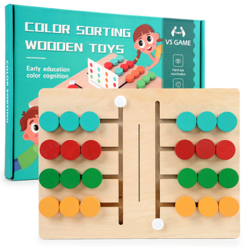 Montessori Wooden Puzzle Toy: Enhancing Logical Thinking, Color Sorting, and Matching Skills through Four Colors Chess Game