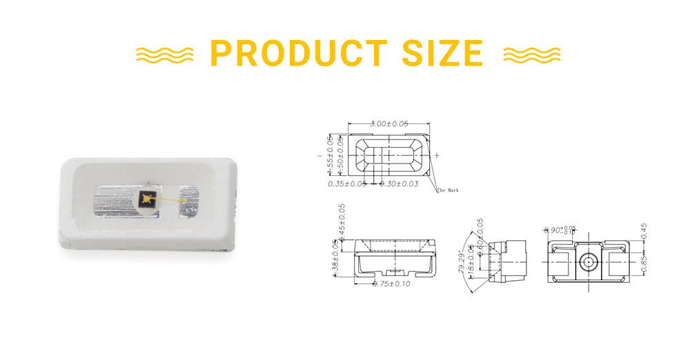 Size of 3015IRC-85L14I100 Side View Emitting LED IR LED 850nm LED