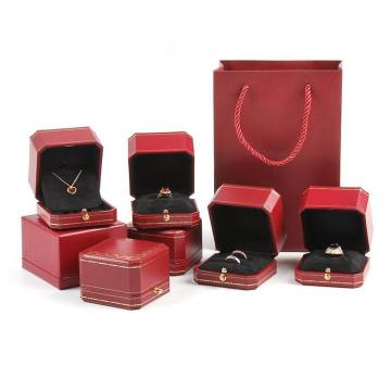Navy Blue Leatherette Double Slot Ring Box for European Princess Proposal Wedding Jewelry Packaging