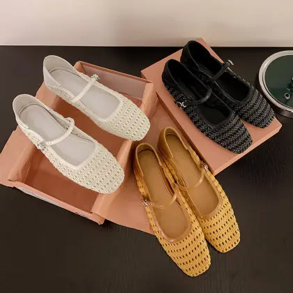 Kemayanni Women's Cowhide Woven Flat Shoes & Mary Jane Hollowed Out Sandals