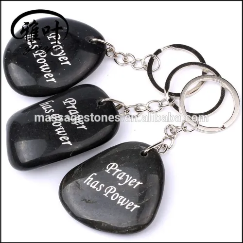 Engraved Black River Stone River Rock Stone Keychains, High Quality