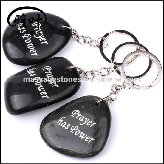 Engraved black river stone River Rock Stone Keychains