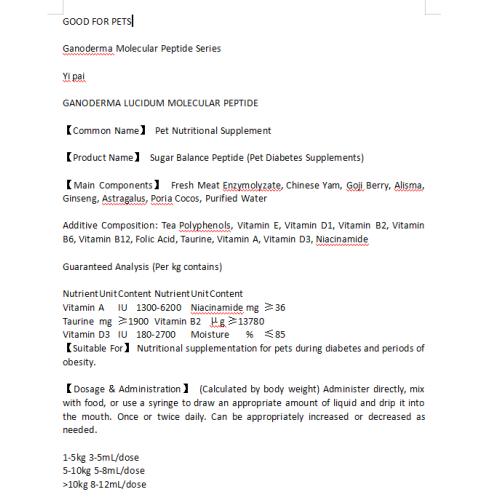 Suplemento para el control del azúcar en sangre de mascotas