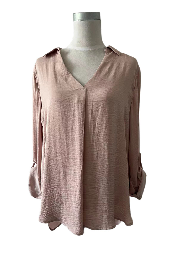 Classic Collar V Neck Long Sleeves Shirt Blouse