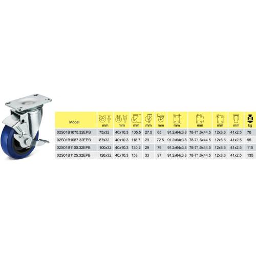 Flat Plate Swivel with Side Brake Rubber Caster