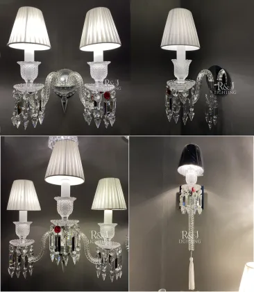 Traditional Baccarat Crystal K9 Luxury Wall Lamp with Tassel Shade