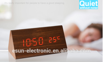 2015 Fashion style wooden triangle shaped led light digital desk decorative alarm clock for elderly