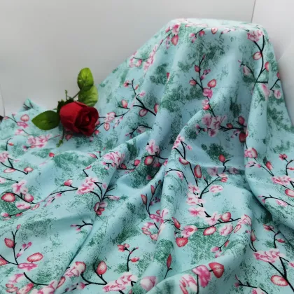 100% Rayon Viscose Woven Challis Flower Print Fabric
