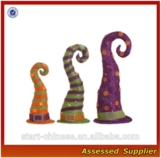 ZD385 whimsical lighted striped witch hat halloween decoration