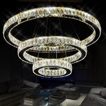 Modern Large Ring-shaped 3 Halo LED Golden Crystal Chandelier for Living Room and Bedroom