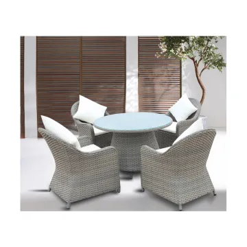 Rattan Dining Table and Wicker Chairs Set for Outdoor Garden