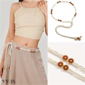Small daisy flowers decorate handmade waist cords