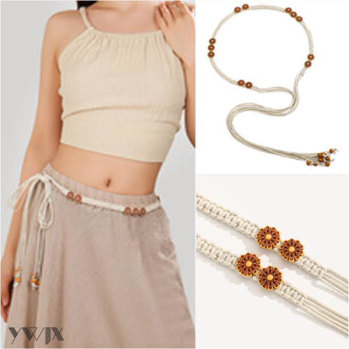 Small daisy flowers decorate handmade waist cords