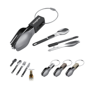 Stainless Steel Camping Cutlery Set with Nylon Bag - Multi-Function Spoon, Fork, Knife
