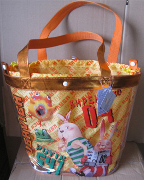 China Bag Factory Wholesale Clear Plastic with Polyster Lining and Durable Tote Shopping Bag Promotional Bag