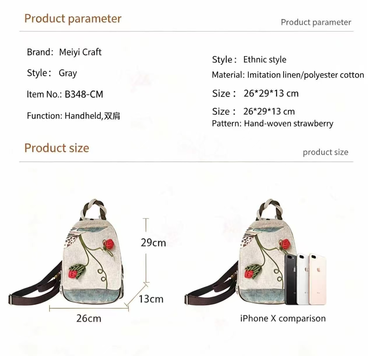 Cotton and linen backpack