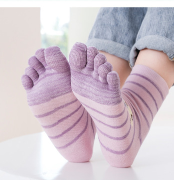 Cute Cartoon Cat Five Toe Socks - Comfortable Cotton Breathable Striped Socks for Women