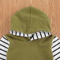 Infant Newborn Baby Boy Hooded Top, Jogger Pants Suit, Striped Print V-Neck Long Sleeve Front Pocket Hoodie Lace-up Trousers