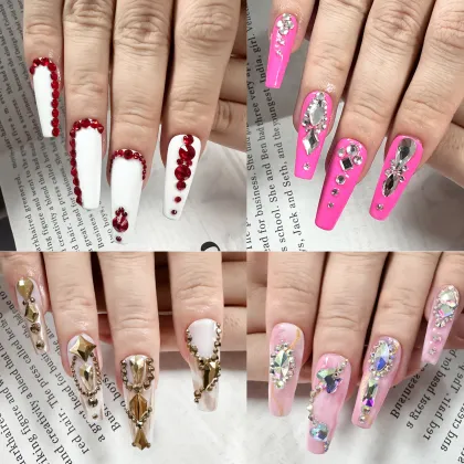 Nail Art Rhinestones Acrylic Colorful Exquisite DIY Nail Decoration with Box