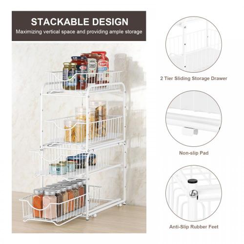 2-Layers White Metal Kitchen Organization Shelf