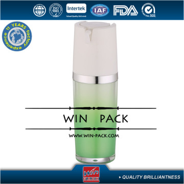 30ml 50ml round green san airless pump bottle with aluminium silver pump and clear cap