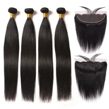 Wholesale Raw Cuticle Aligned Hair 100 Virgin Remy Human Hair Mink Brazilian Hair Straight 3 Bundles With Lace Frontal Closure