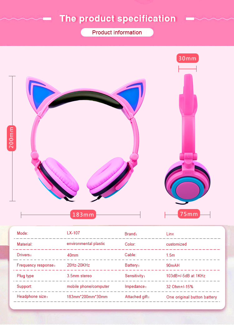 LED Light Cosplay Flash Headphone Cat Ear Headset