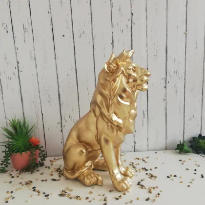 Life Size Resin Lion Figurine with Golden Finish - Factory Made