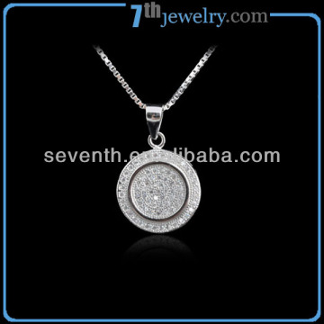 Wholesale Circle Cut 925 Sterling Silver Rhodium Plated with CZ Diamond Necklace