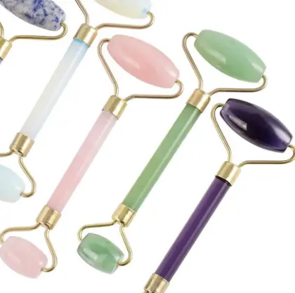 Rose Quartz Crystal facial messager roller Guasha set