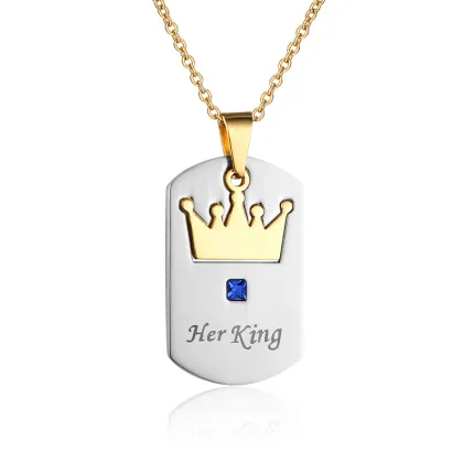 Stainless Steel 'Her King, His Queen' Crown Couple Necklaces: Hot Selling Jewelry for Lovers
