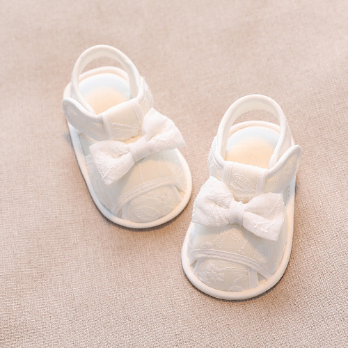 Beach Unisex Slippers Baby Girl Sandals White Embroider Bow Supplier