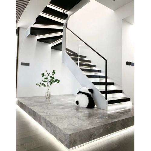 MS2026 لوحة مزدوجة من الفولاذ المقاوم للصدأ درج سترينجر خشب درج فقي درابزين زجاجي داخلي