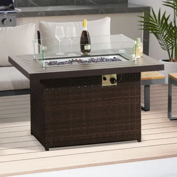 Modern Outdoor Fire Pit Table with Aluminum PE Rattan Sofa Set for Gardens and Commercial Spaces
