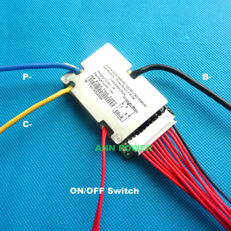 Free Shipping 36V lithium ion battery protection circuit 10S 36V/37V 15A BMS ON/OFF switch wires and small size L65*W40mm