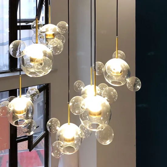 Modern LED Iron Glass Bubbles Chandelier Pendant Ceiling Light for Living Room