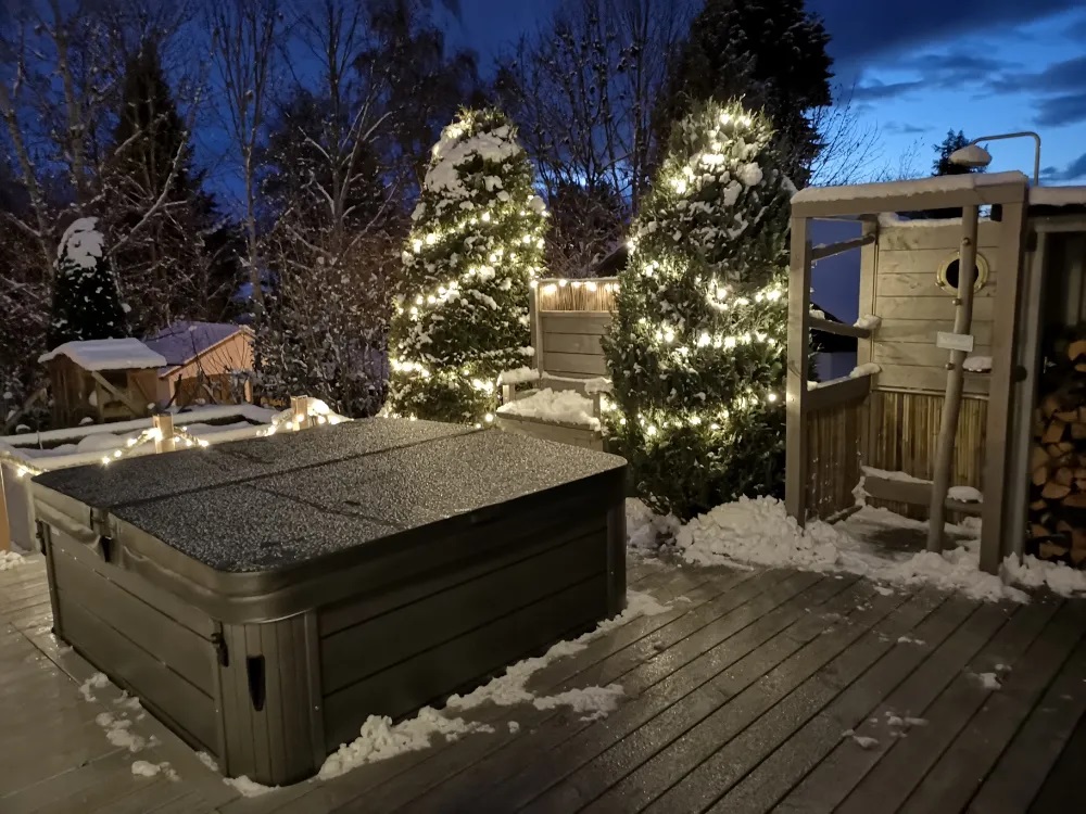 Outdoor spa in winter