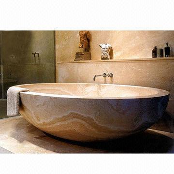 Carved marble freestanding round bathtub
