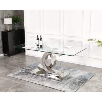 Mesa de comedor moderna de acero inoxidable plateada