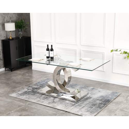 Mesa de comedor moderna de acero inoxidable plateada