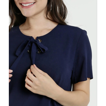 Hot rea Solid Color Bowknot Pullover Chiffong Toppar