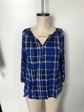 V-neck checked striped shirt