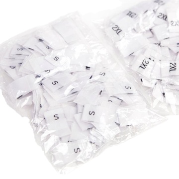 White Woven Satin Fabric with Straight Cut - T-Shirt Sizing Labels XS to L in Stock